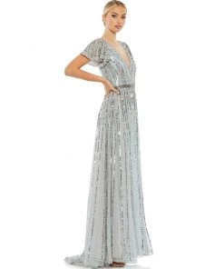 Mac Duggal Stripe Sequin V-Neck Gown Shop For
