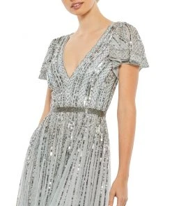 Mac Duggal Stripe Sequin V-Neck Gown Shop For