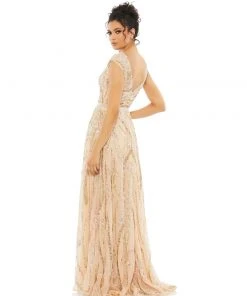Mac Duggal Cap Sleeve Embellished Evening Gown