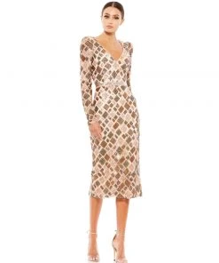 Mac Duggal Shop For Geo Embellished Midi Sheath Dress