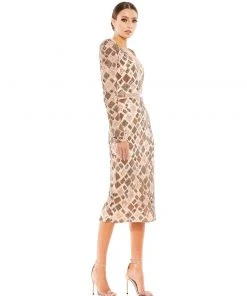 Mac Duggal Shop For Geo Embellished Midi Sheath Dress
