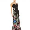 Mac Duggal Floral Embellished Spaghetti Strap Gown