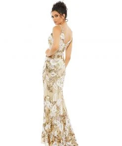 Mac Duggal Floral Embellished Sequined Gown