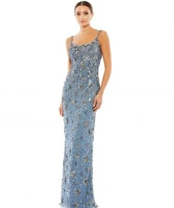 Mac Duggal Floral Embellished Scoop Neck Evening Gown