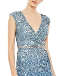 Mac Duggal Shop For Cap Sleeve Sequined High Slit Gown
