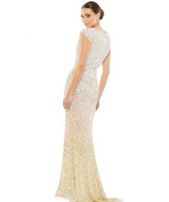 Mac Duggal Shop For Cap Sleeve Sequined High Slit Gown
