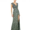 Mac Duggal Shop For Cap Sleeve Sequined High Slit Gown