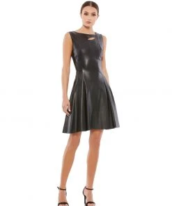 Ieena For Mac Duggal Asymmetrical Vegan Leather Sleeveless Fit & Flare
