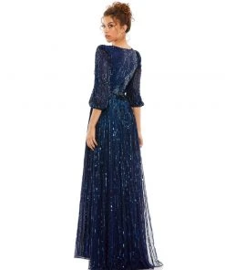 Mac Duggal Sequined Elbow Sleeve Surplice Gown Shop For