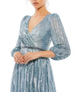 Mac Duggal Sequined Elbow Sleeve Surplice Gown Shop For