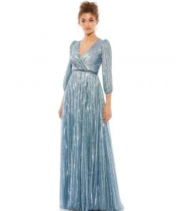Mac Duggal Sequined Elbow Sleeve Surplice Gown Shop For