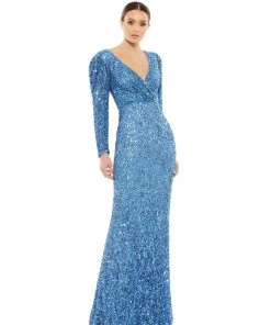 Mac Duggal Shop For Puff Shoulder Sequined Surplice Gown