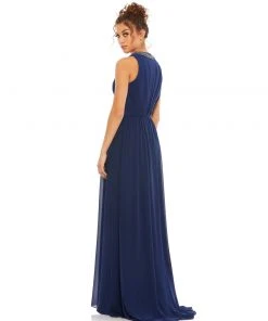 Ieena For Mac Duggal Bejeweled Neckline Pleated Chiffon Gown Shop For