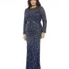 Mac Duggal Embellished Illusion Sleeve Column Gown (Plus)