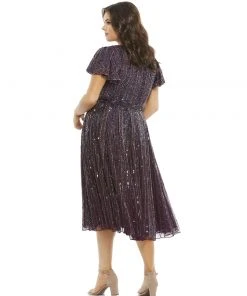 Mac Duggal Embellished Butterfly Sleeve V-Neck Cocktail Dress (Plus) Cocktail Dresses