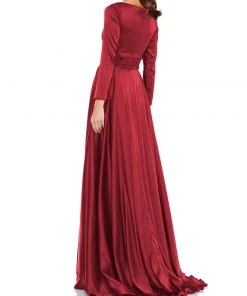 Ieena For Mac Duggal Long Sleeve Ruched Waist A-Line Gown Shop For