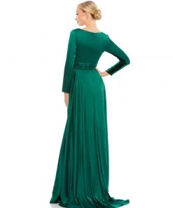 Ieena For Mac Duggal Long Sleeve Ruched Waist A-Line Gown Shop For