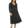 Mac Duggal Mother Of The Bride + Groom Dresses Sequined V-Neck Tea Length Cocktail Dress (Plus)