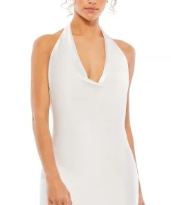 Ieena For Mac Duggal Satin Open Back Cowl Neck Mini Dress Short Dresses