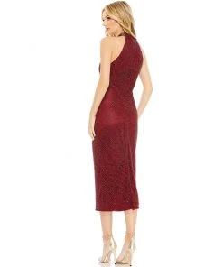 Mac Duggal Beaded High Neck Halter Midi Cocktail Dress Shop For