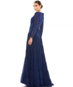 Ieena For Mac Duggal Long Sleeve Ruffle Tiered Evening Gown Shop For