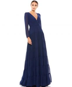 Ieena For Mac Duggal Long Sleeve Ruffle Tiered Evening Gown Shop For