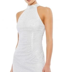 Mac Duggal Beaded High Neck Halter Midi Cocktail Dress Shop For