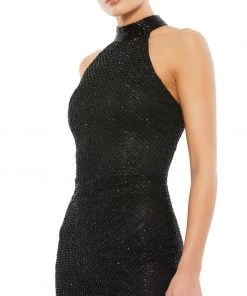 Mac Duggal Beaded High Neck Halter Midi Cocktail Dress Shop For