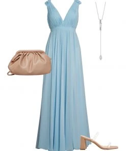 Ieena For Mac Duggal Pleated Chiffon Sleeveless V-Neck Gown