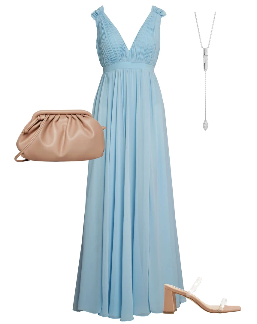 Ieena For Mac Duggal Pleated Chiffon Sleeveless V-Neck Gown 2 Ieena For Mac Duggal Pleated Chiffon Sleeveless V-Neck Gown