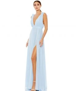 Ieena For Mac Duggal Pleated Chiffon Sleeveless V-Neck Gown