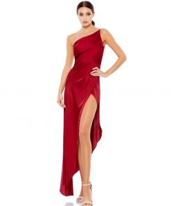 Ieena For Mac Duggal Shop For One Shoulder Hi-Low Draped Charmeuse Dress