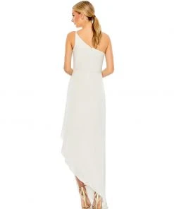 Ieena For Mac Duggal Shop For One Shoulder Hi-Low Draped Charmeuse Dress