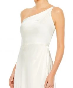 Ieena For Mac Duggal Shop For One Shoulder Hi-Low Draped Charmeuse Dress