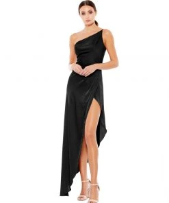 Ieena For Mac Duggal Shop For One Shoulder Hi-Low Draped Charmeuse Dress