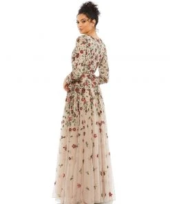 Mac Duggal Shop For Floral Appliqué Long Sleeve Illusion Gown