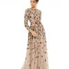 Mac Duggal Shop For Floral Appliqué Long Sleeve Illusion Gown