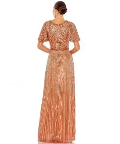 Mac Duggal Embellished V Neck Butterfly Sleeve Column Gown Shop For