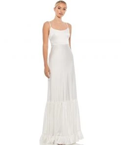 Ieena For Mac Duggal Scoop Neck Satin Gown