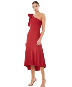 Ieena For Mac Duggal Satin One Shoulder Midi Dress