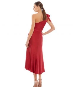 Ieena For Mac Duggal Satin One Shoulder Midi Dress