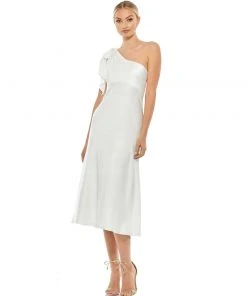 Ieena For Mac Duggal Satin One Shoulder Midi Dress