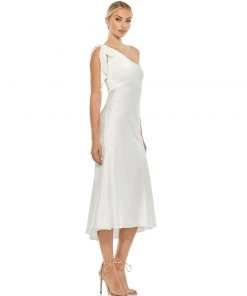 Ieena For Mac Duggal Satin One Shoulder Midi Dress