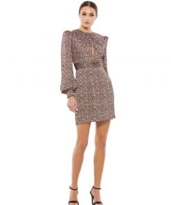 Ieena For Mac Duggal Floral Print Keyhole Long Sleeve Mini Dress