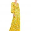 Ieena For Mac Duggal Floral Bishop Long Sleeve V Neck Gown Shop For