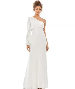 Ieena For Mac Duggal One Shoulder Blouson Sleeve Gown