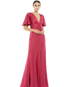 Ieena For Mac Duggal Flounce V-Neck Charmeuse Gown