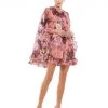 Ieena For Mac Duggal Floral Print Ruffle Cape Mini Dress