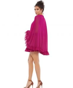 Ieena For Mac Duggal Shop For High Neck Ruffle Hem Cape Mini Dress
