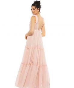 Ieena For Mac Duggal Tiered V-Neck Plunging Maxi Dress Shop For